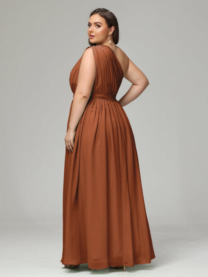 One-shoulder Plus Size Chiffon Bridesmaid Dresses