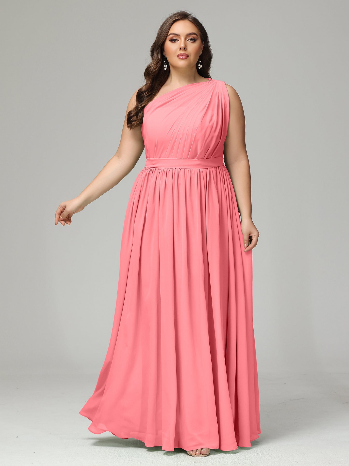One-shoulder Plus Size Chiffon Bridesmaid Dresses