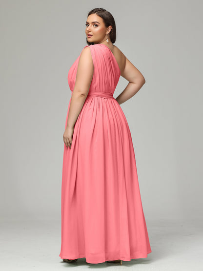 One-shoulder Plus Size Chiffon Bridesmaid Dresses