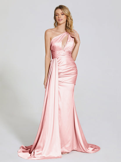 Emersyn One-Shoulder Soft Satin Bridesmaid Dress With Cutout