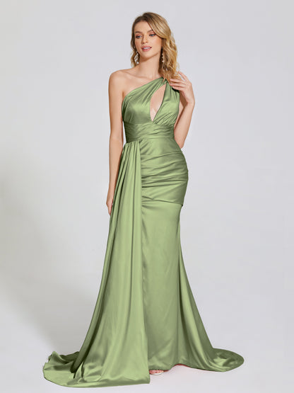 Emersyn One-Shoulder Soft Satin Bridesmaid Dress With Cutout