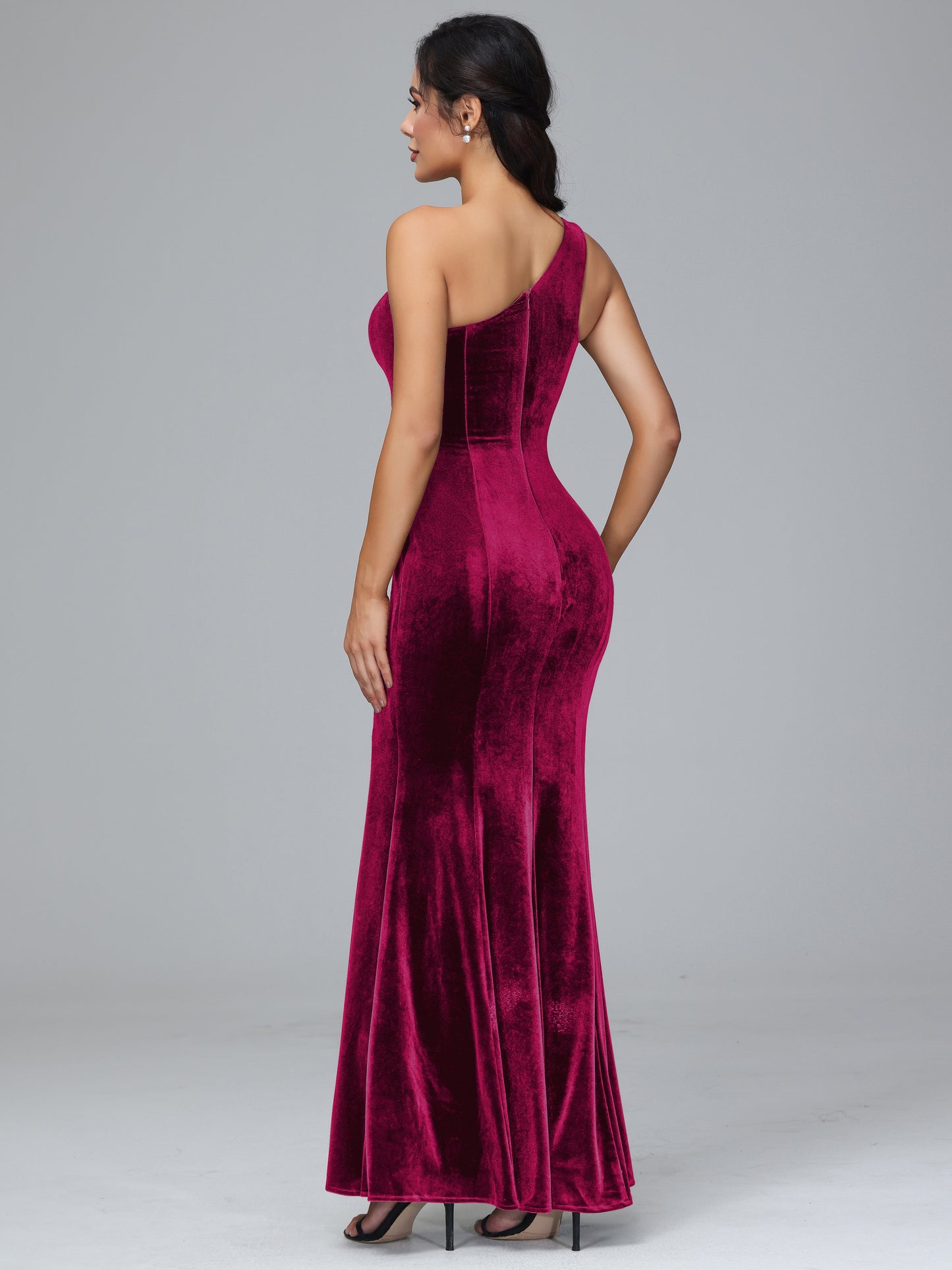 One Shoulder Velvet Bridesmaid Dress With Slit