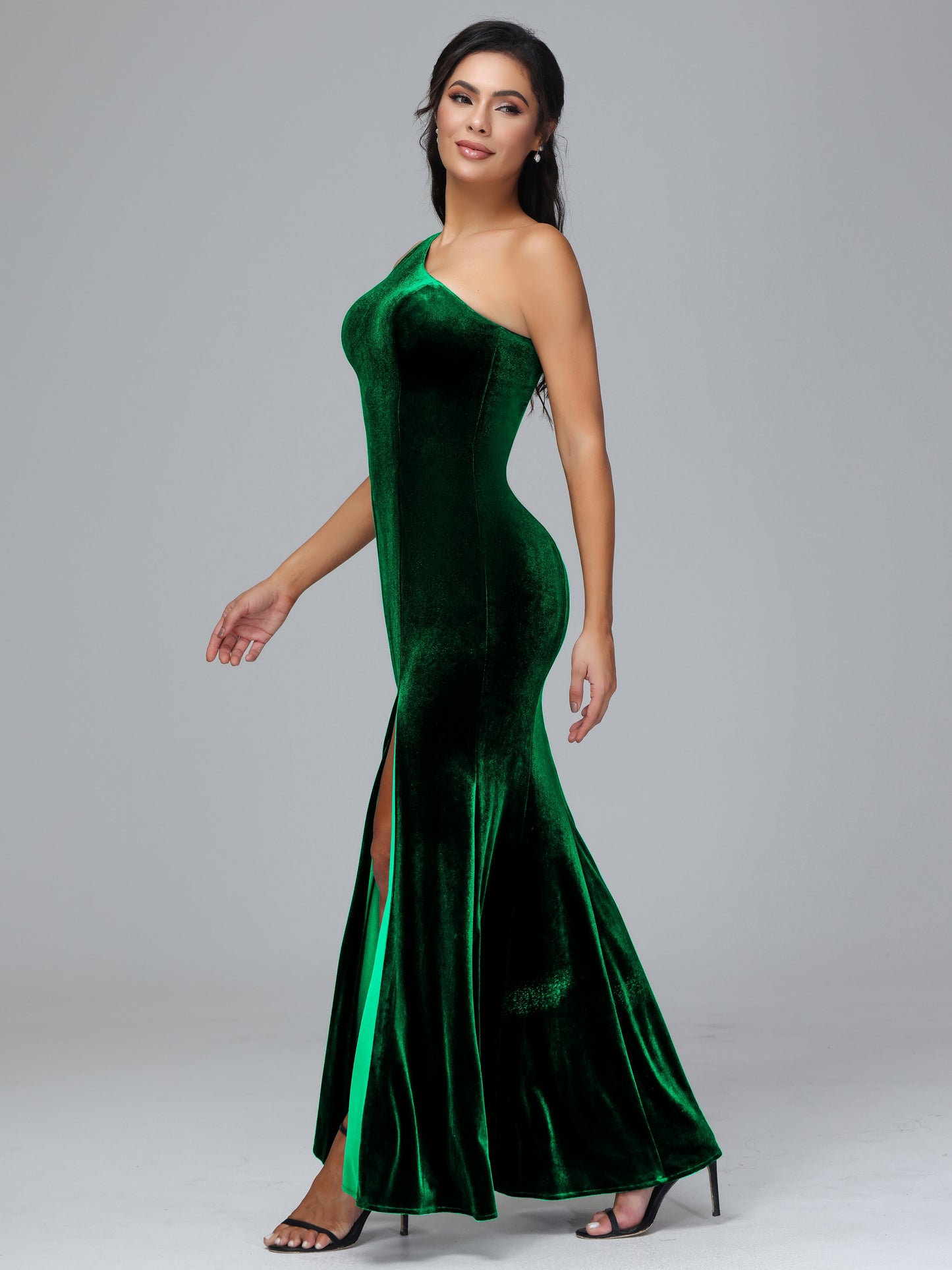 One Shoulder Velvet Bridesmaid Dress With Slit