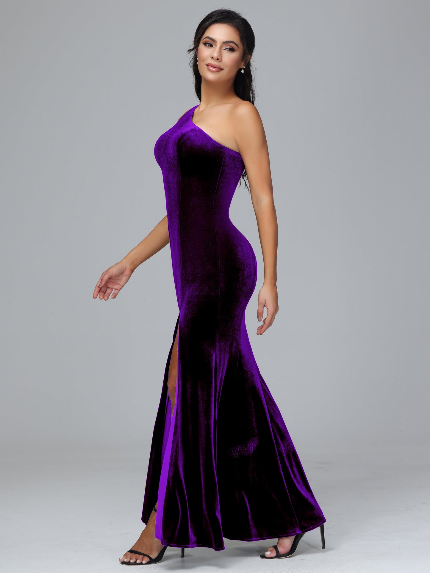 One Shoulder Velvet Bridesmaid Dress With Slit