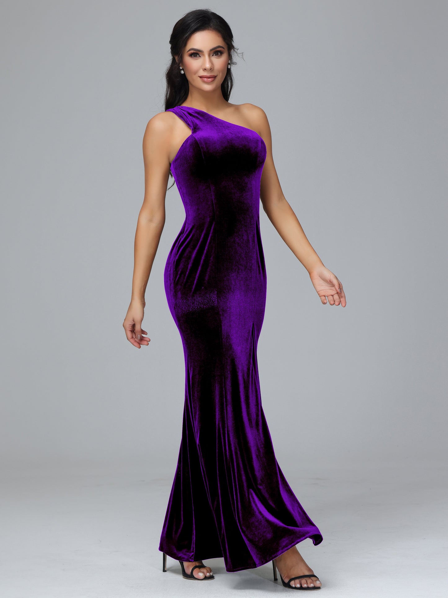 One Shoulder Velvet Bridesmaid Dress With Slit