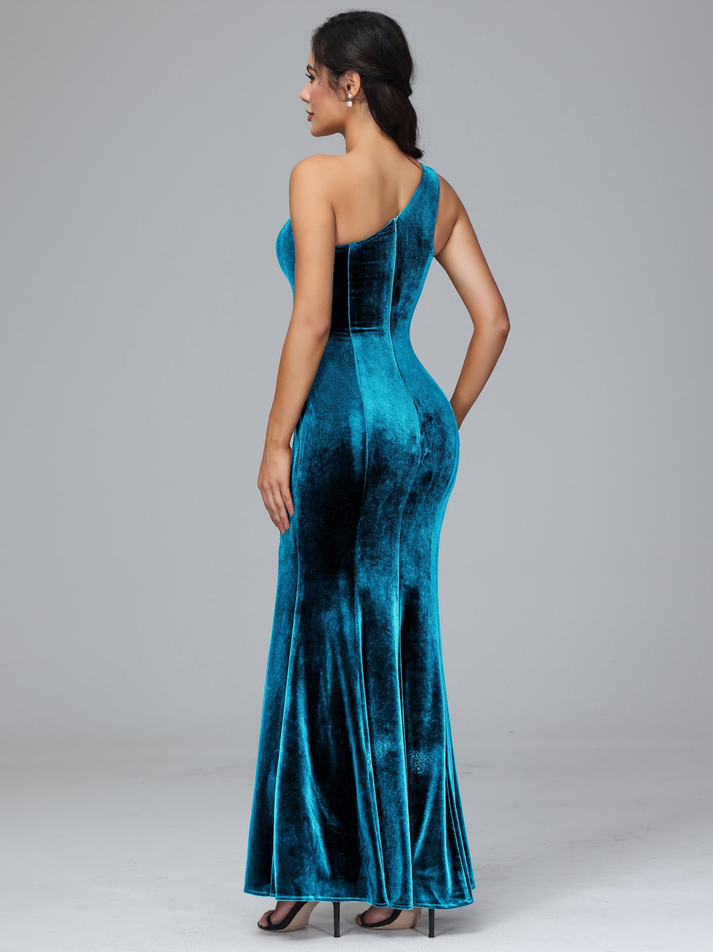 One Shoulder Velvet Bridesmaid Dress With Slit