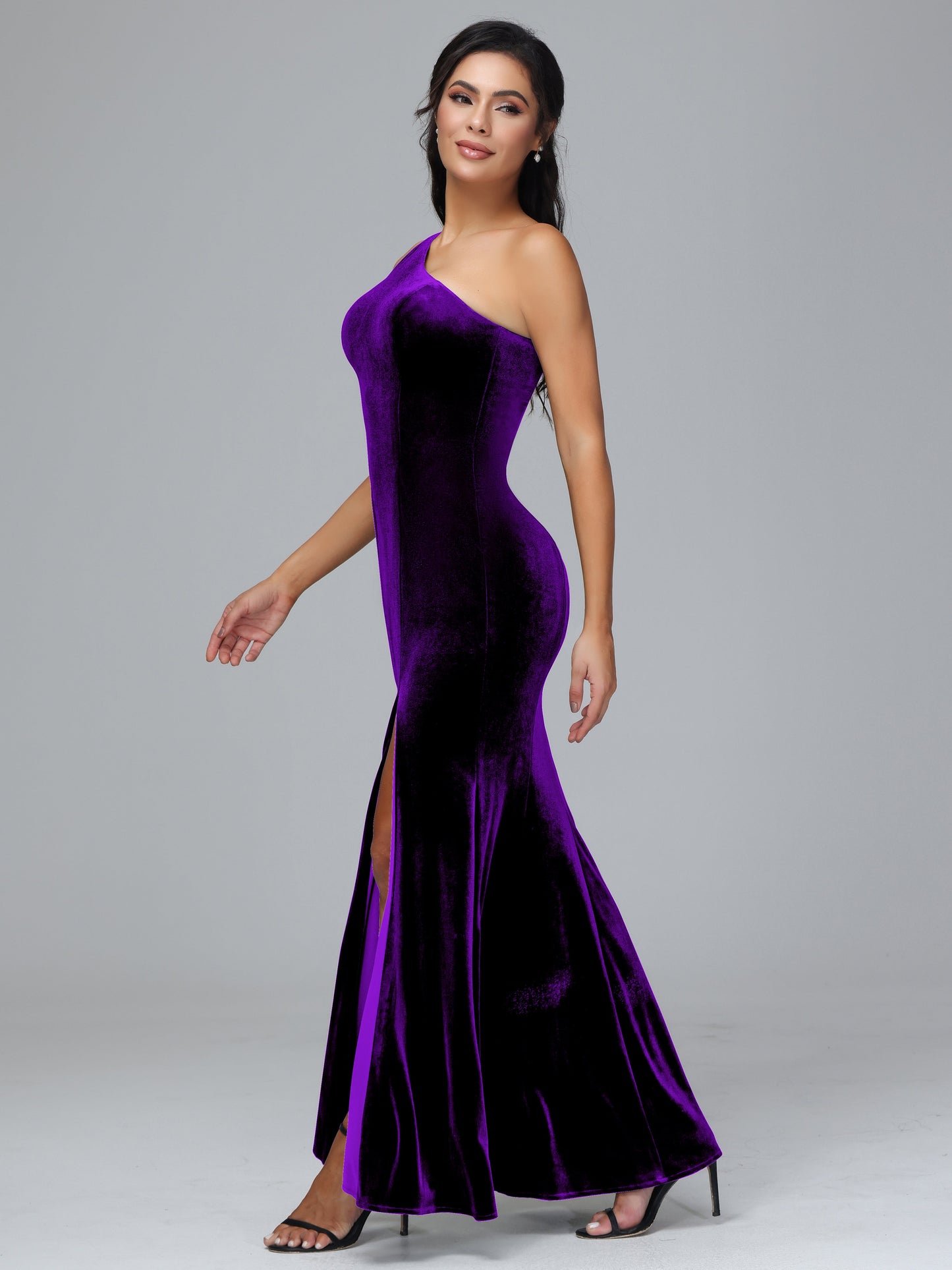 One Shoulder Velvet Bridesmaid Dress With Slit