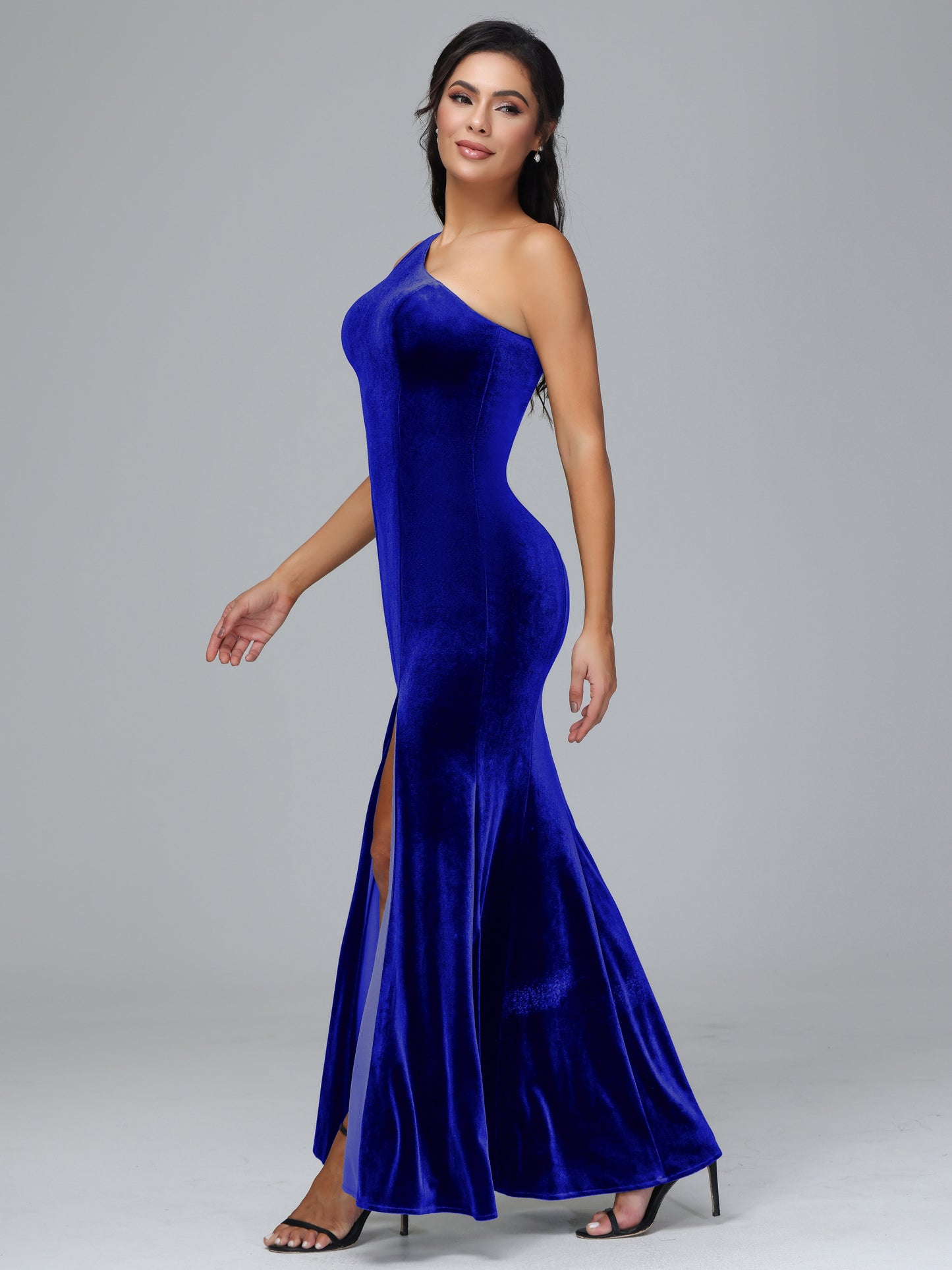 One Shoulder Velvet Bridesmaid Dress With Slit