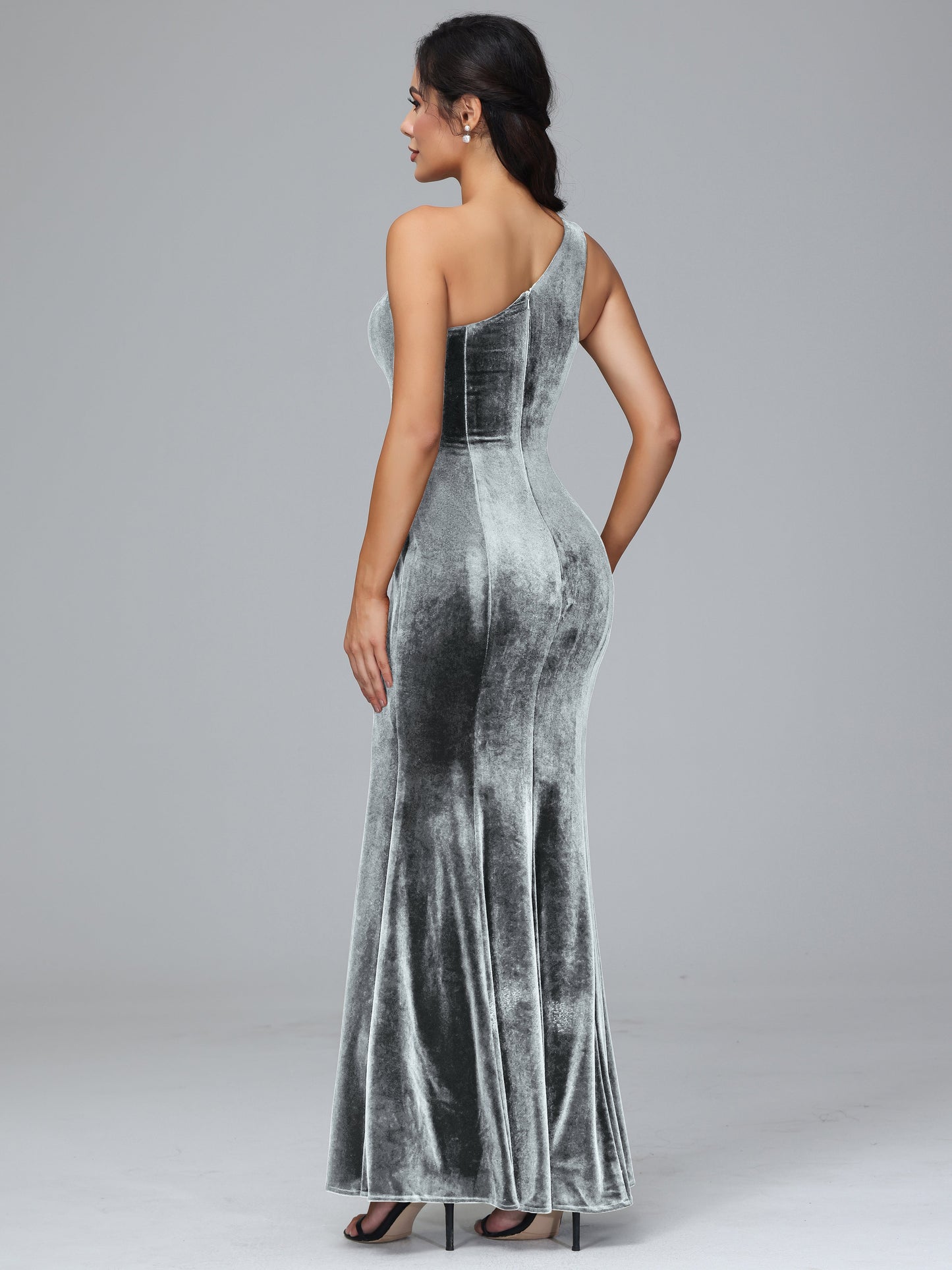One Shoulder Velvet Bridesmaid Dress With Slit