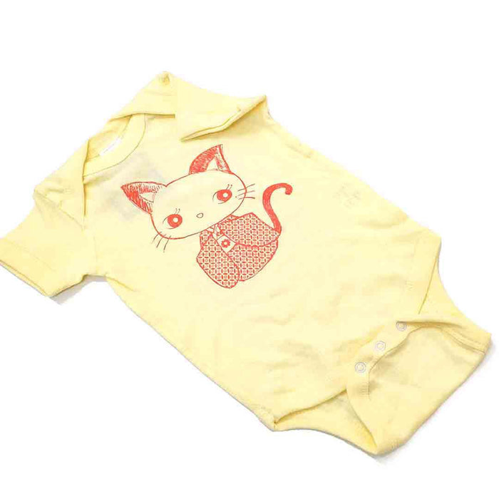 Onesie - Kimono Kitty Red on Yellow by Namu