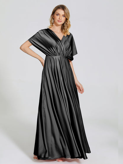 Georgia Open Back Soft Satin Bridesmaid Dress With Sleeves