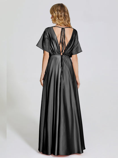 Georgia Open Back Soft Satin Bridesmaid Dress With Sleeves