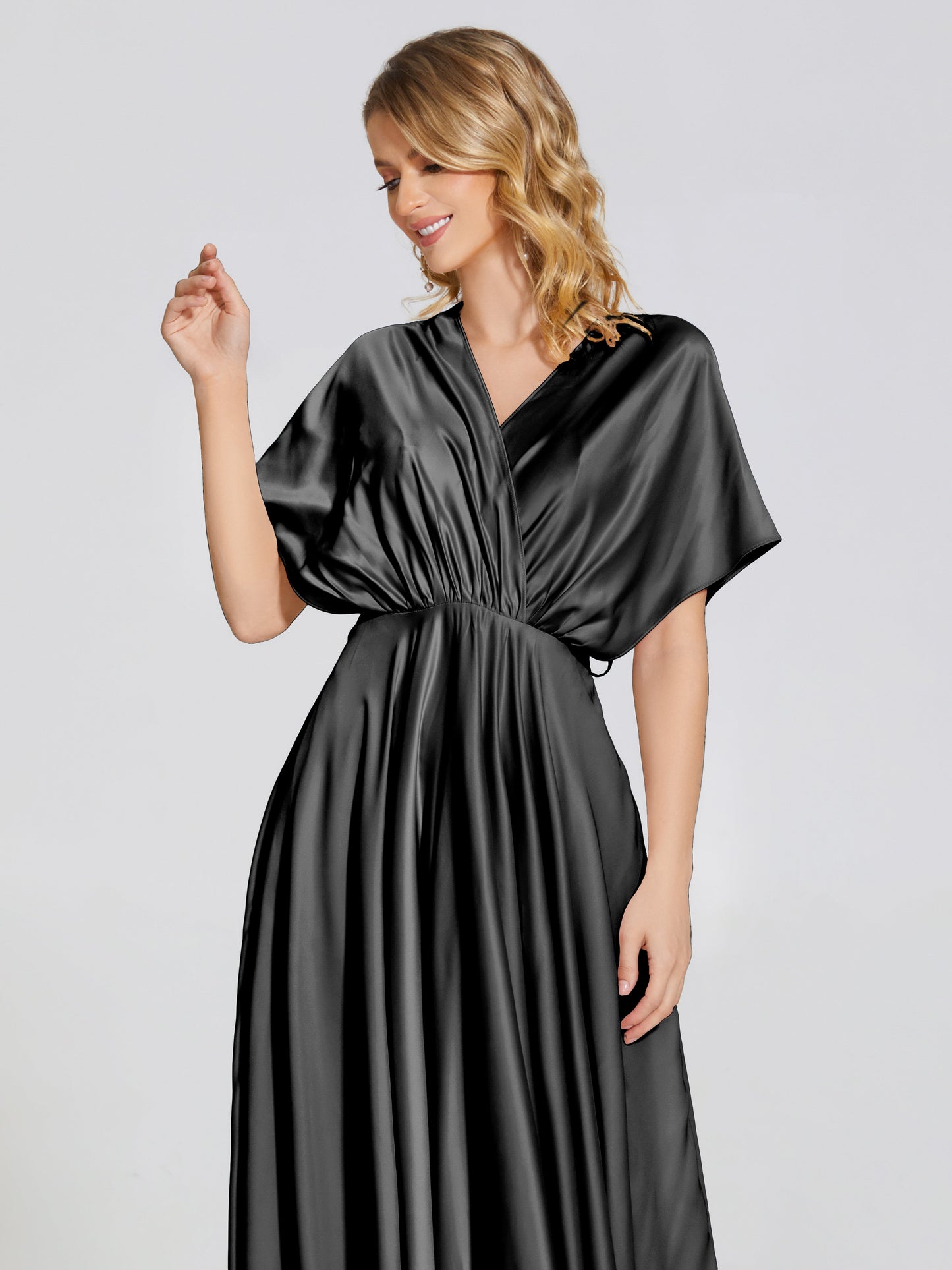 Georgia Open Back Soft Satin Bridesmaid Dress With Sleeves