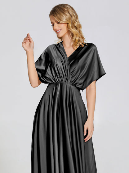 Georgia Open Back Soft Satin Bridesmaid Dress With Sleeves