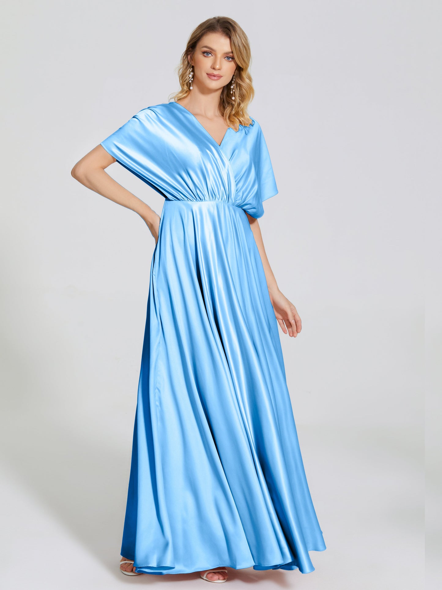 Georgia Open Back Soft Satin Bridesmaid Dress With Sleeves