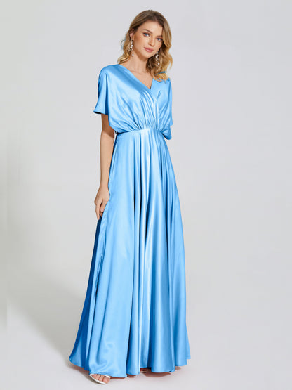 Georgia Open Back Soft Satin Bridesmaid Dress With Sleeves