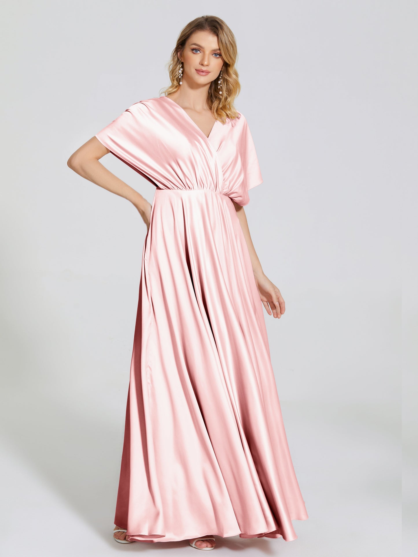 Georgia Open Back Soft Satin Bridesmaid Dress With Sleeves