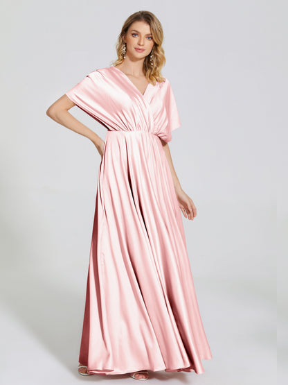Georgia Open Back Soft Satin Bridesmaid Dress With Sleeves