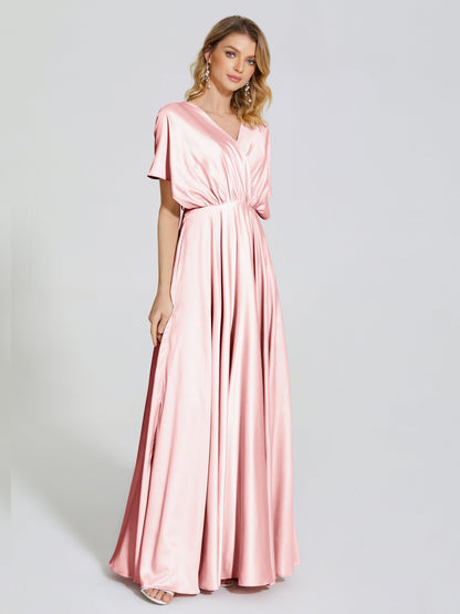 Georgia Open Back Soft Satin Bridesmaid Dress With Sleeves