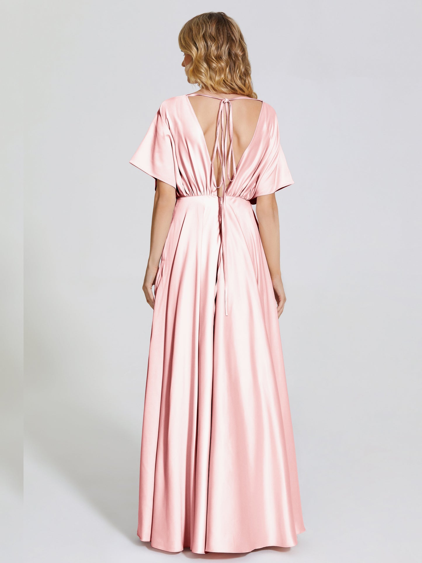 Georgia Open Back Soft Satin Bridesmaid Dress With Sleeves