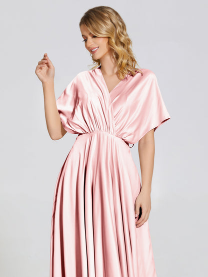 Georgia Open Back Soft Satin Bridesmaid Dress With Sleeves