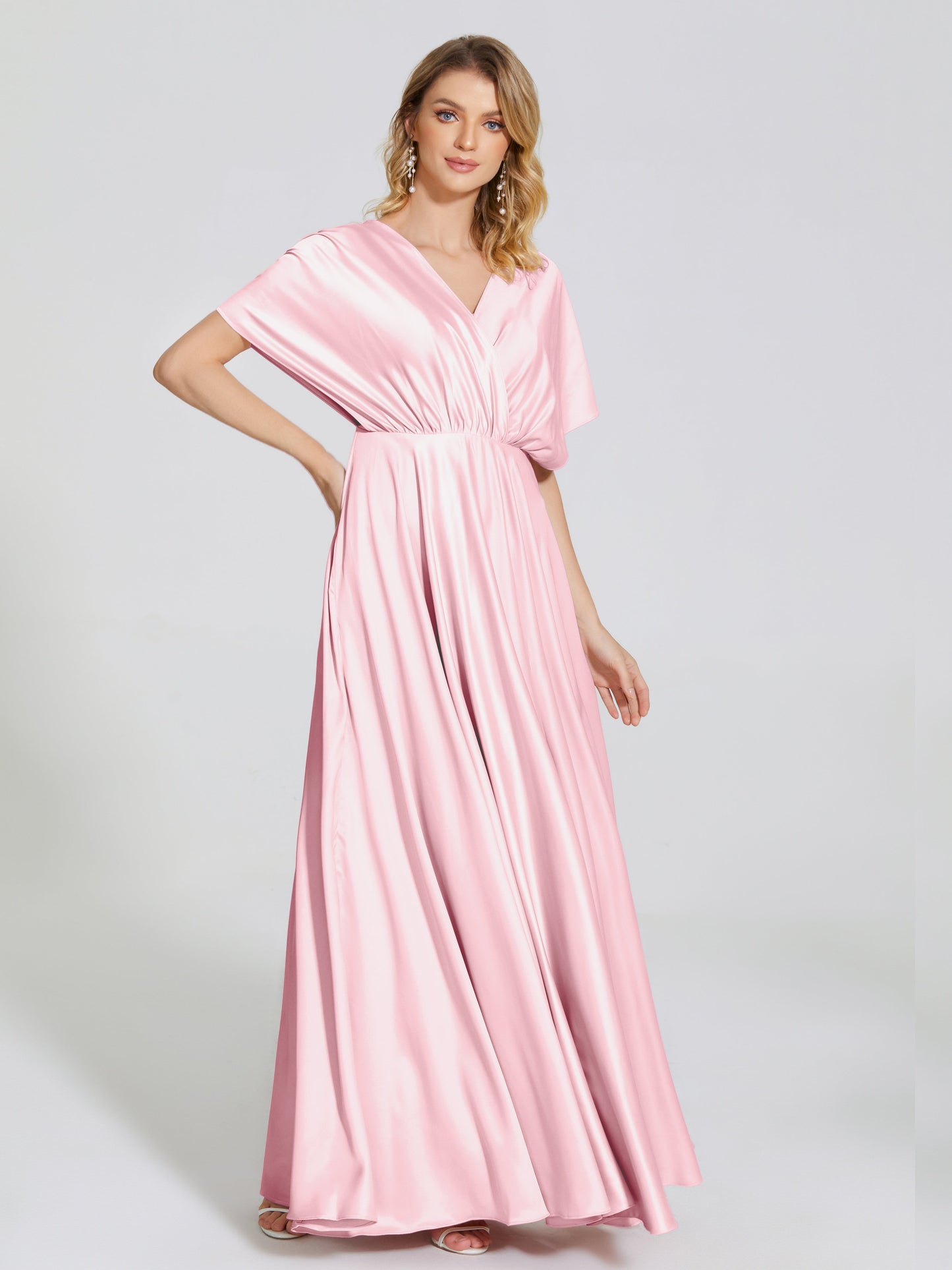 Georgia Open Back Soft Satin Bridesmaid Dress With Sleeves