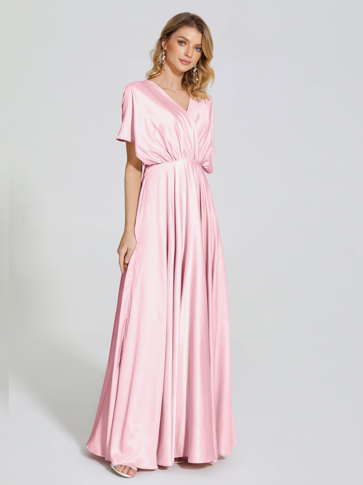 Georgia Open Back Soft Satin Bridesmaid Dress With Sleeves