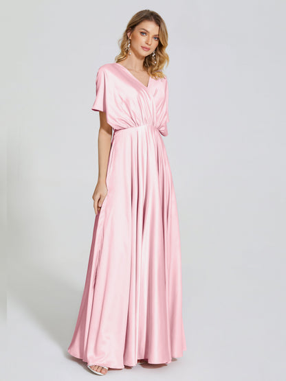 Georgia Open Back Soft Satin Bridesmaid Dress With Sleeves