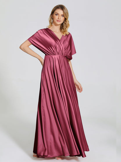 Georgia Open Back Soft Satin Bridesmaid Dress With Sleeves