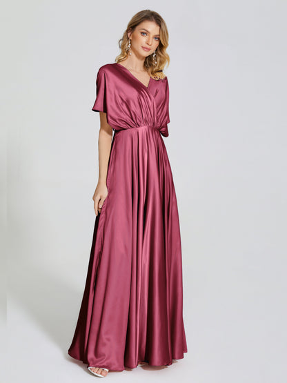 Georgia Open Back Soft Satin Bridesmaid Dress With Sleeves