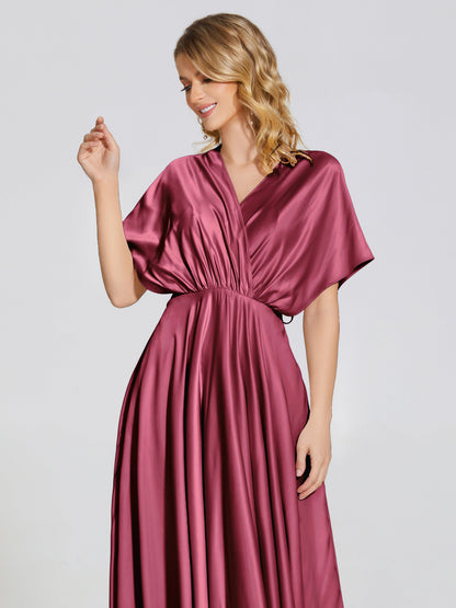 Georgia Open Back Soft Satin Bridesmaid Dress With Sleeves