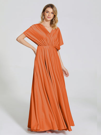 Georgia Open Back Soft Satin Bridesmaid Dress With Sleeves