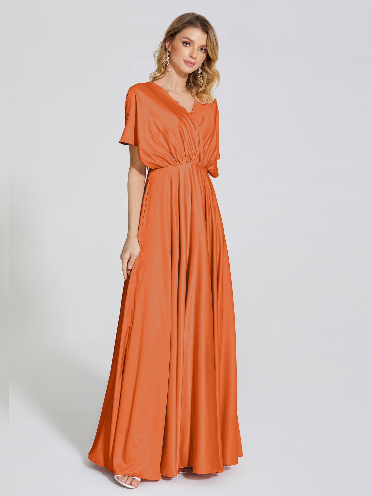 Georgia Open Back Soft Satin Bridesmaid Dress With Sleeves