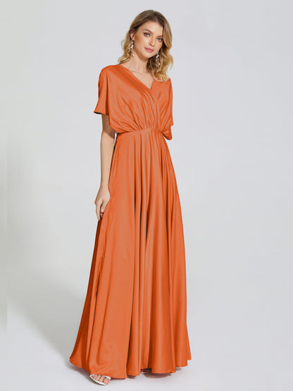 Georgia Open Back Soft Satin Bridesmaid Dress With Sleeves