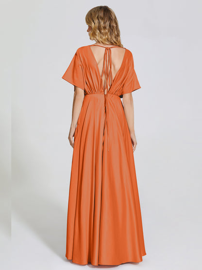 Georgia Open Back Soft Satin Bridesmaid Dress With Sleeves