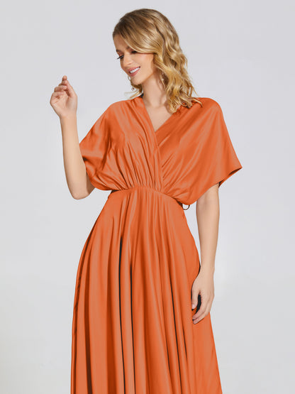 Georgia Open Back Soft Satin Bridesmaid Dress With Sleeves