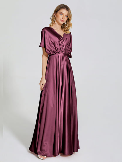 Georgia Open Back Soft Satin Bridesmaid Dress With Sleeves
