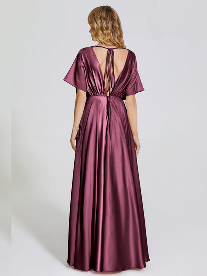 Georgia Open Back Soft Satin Bridesmaid Dress With Sleeves