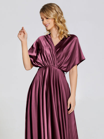 Georgia Open Back Soft Satin Bridesmaid Dress With Sleeves