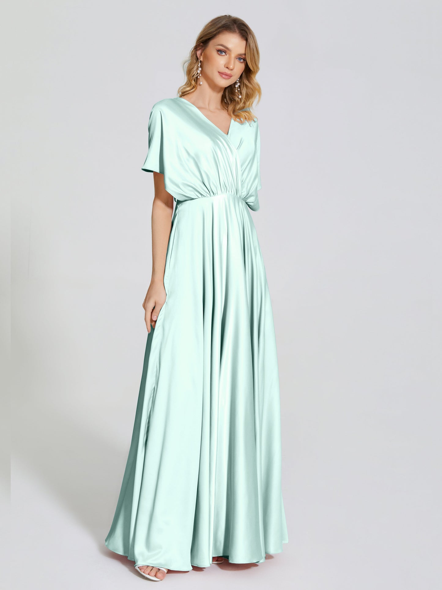 Georgia Open Back Soft Satin Bridesmaid Dress With Sleeves