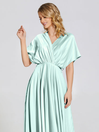 Georgia Open Back Soft Satin Bridesmaid Dress With Sleeves