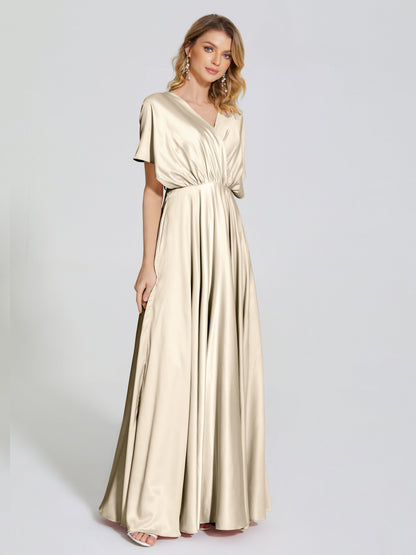 Georgia Open Back Soft Satin Bridesmaid Dress With Sleeves