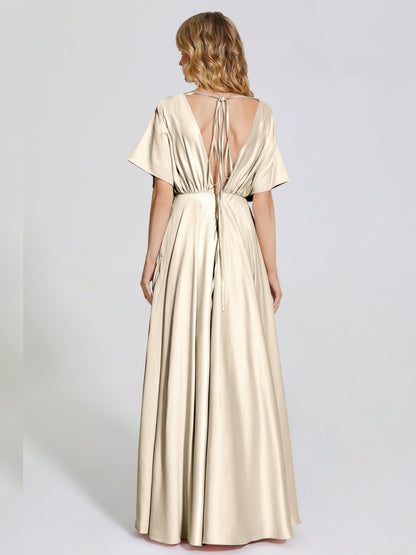 Georgia Open Back Soft Satin Bridesmaid Dress With Sleeves