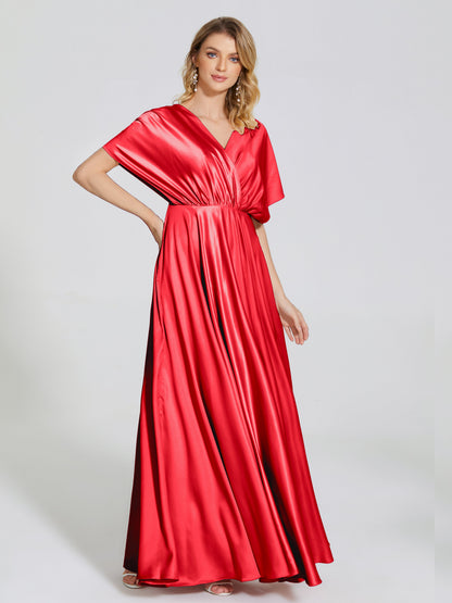 Georgia Open Back Soft Satin Bridesmaid Dress With Sleeves