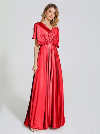 Georgia Open Back Soft Satin Bridesmaid Dress With Sleeves