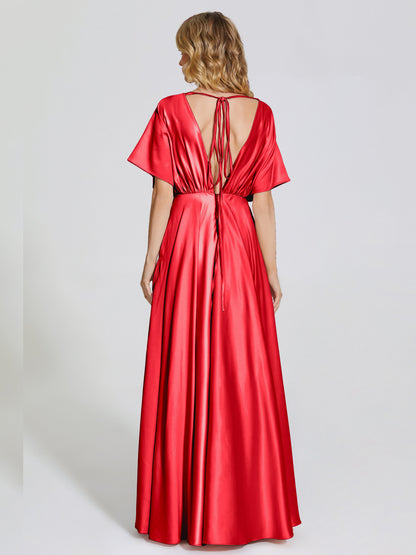 Georgia Open Back Soft Satin Bridesmaid Dress With Sleeves