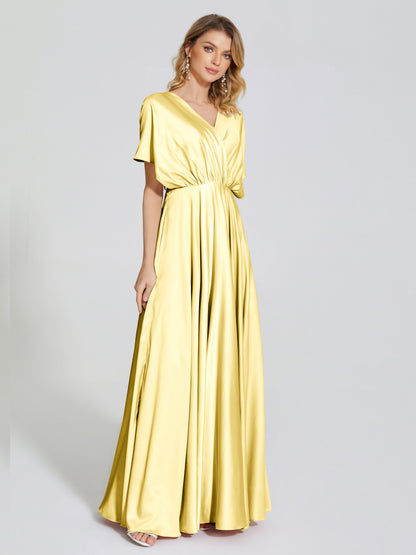 Georgia Open Back Soft Satin Bridesmaid Dress With Sleeves