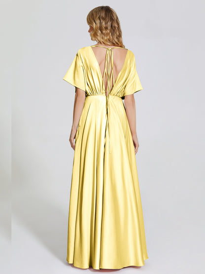 Georgia Open Back Soft Satin Bridesmaid Dress With Sleeves
