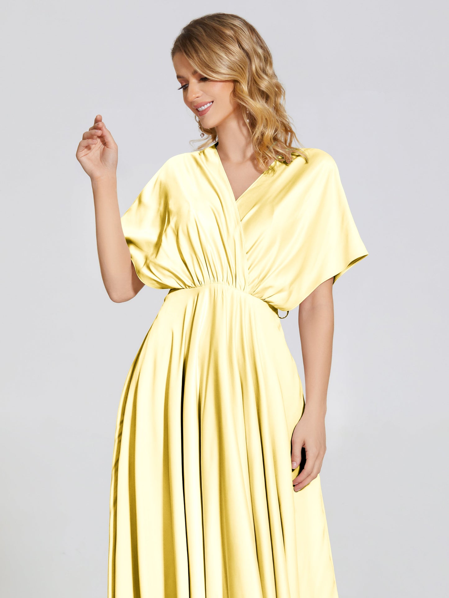 Georgia Open Back Soft Satin Bridesmaid Dress With Sleeves