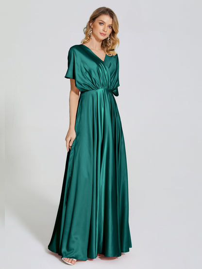 Georgia Open Back Soft Satin Bridesmaid Dress With Sleeves